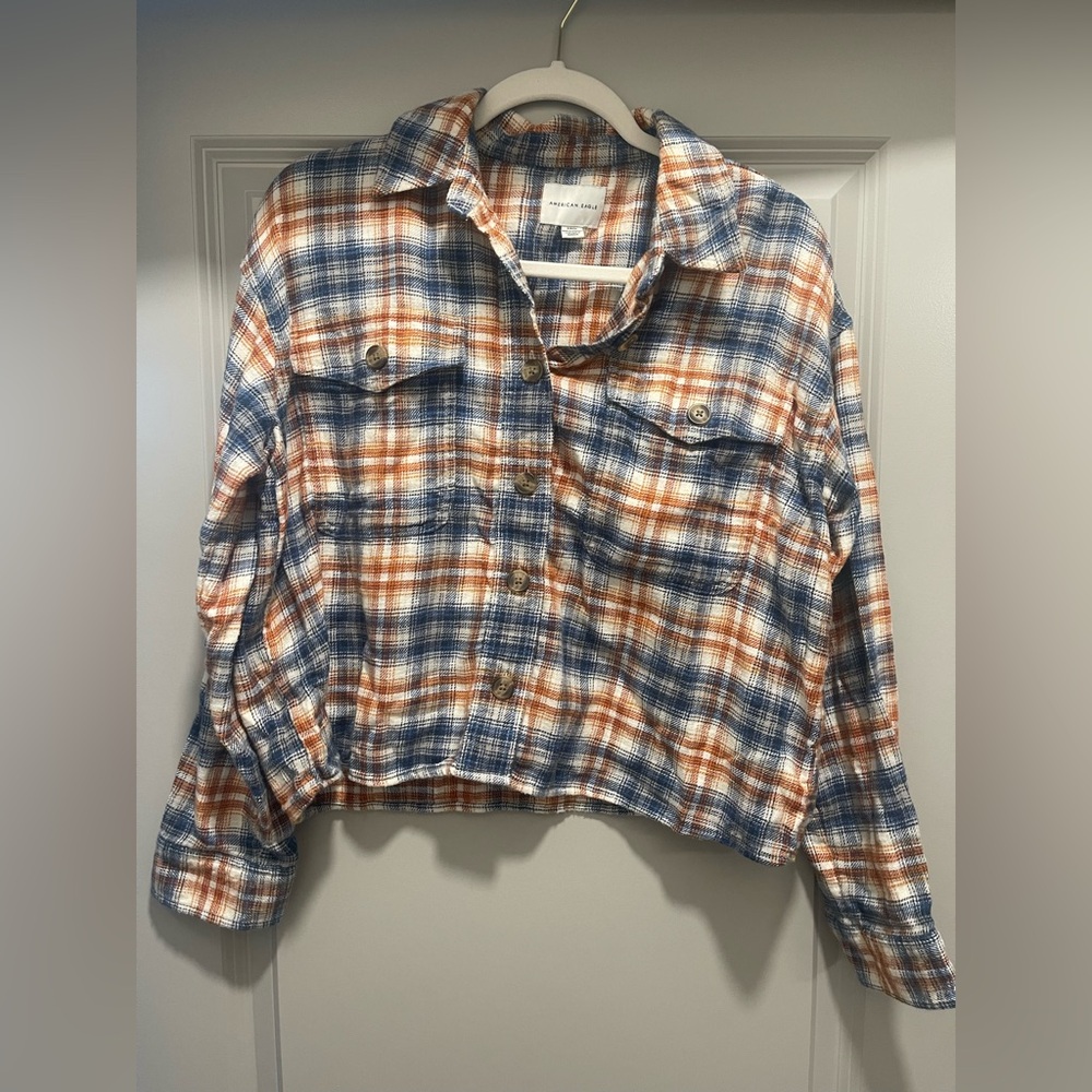 American Eagle Outfitters Blue and Orange Plaid Shirt - Picture 2 of 4